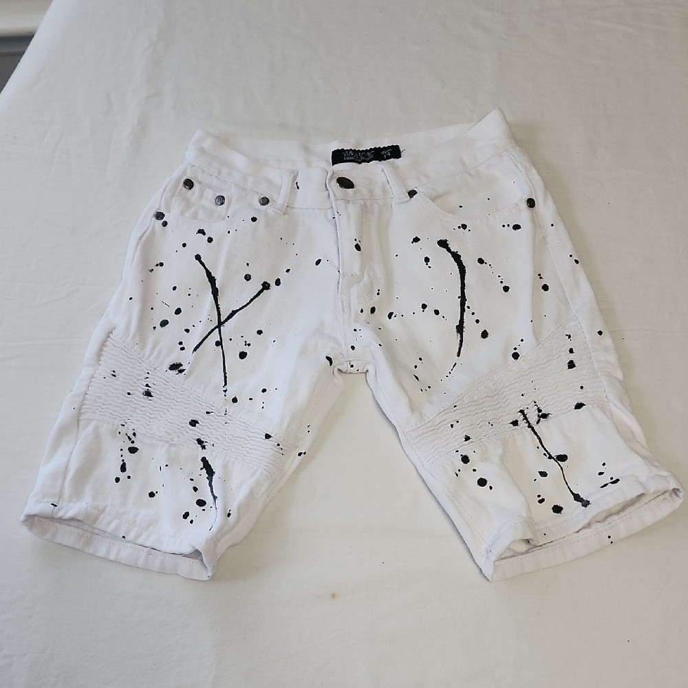 Boy's Trestles Supply Co White Stretch Shorts with Black Paint Splatter
